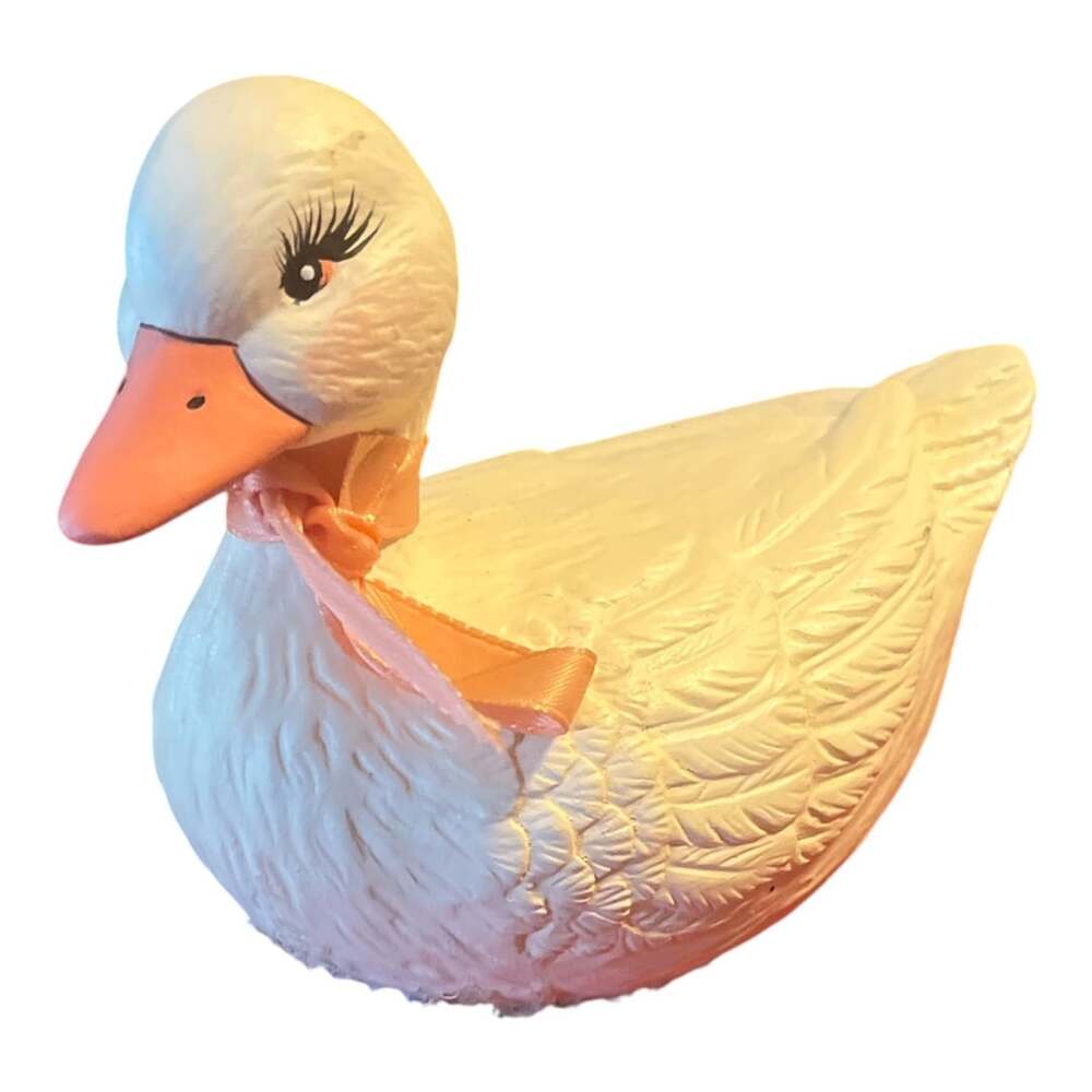 Vintage Ceramic Duck Figurine with Pink Bow Home Decor